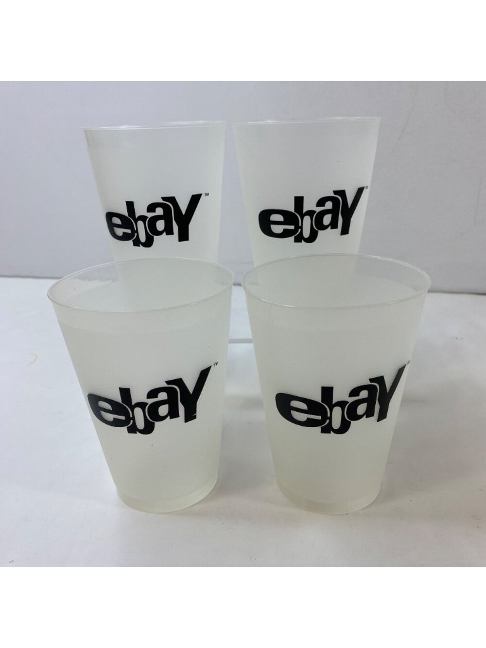 Set Of 4 Old eBay Logo Frosted Plastic Cups 16 Oz Party Drinkware eBayana